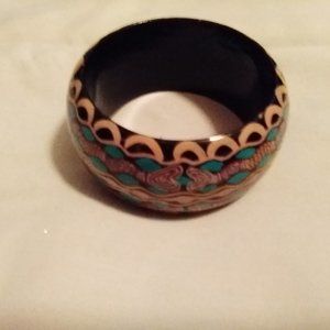 Painted Wooden Teal and Brown Cuff Bracelet